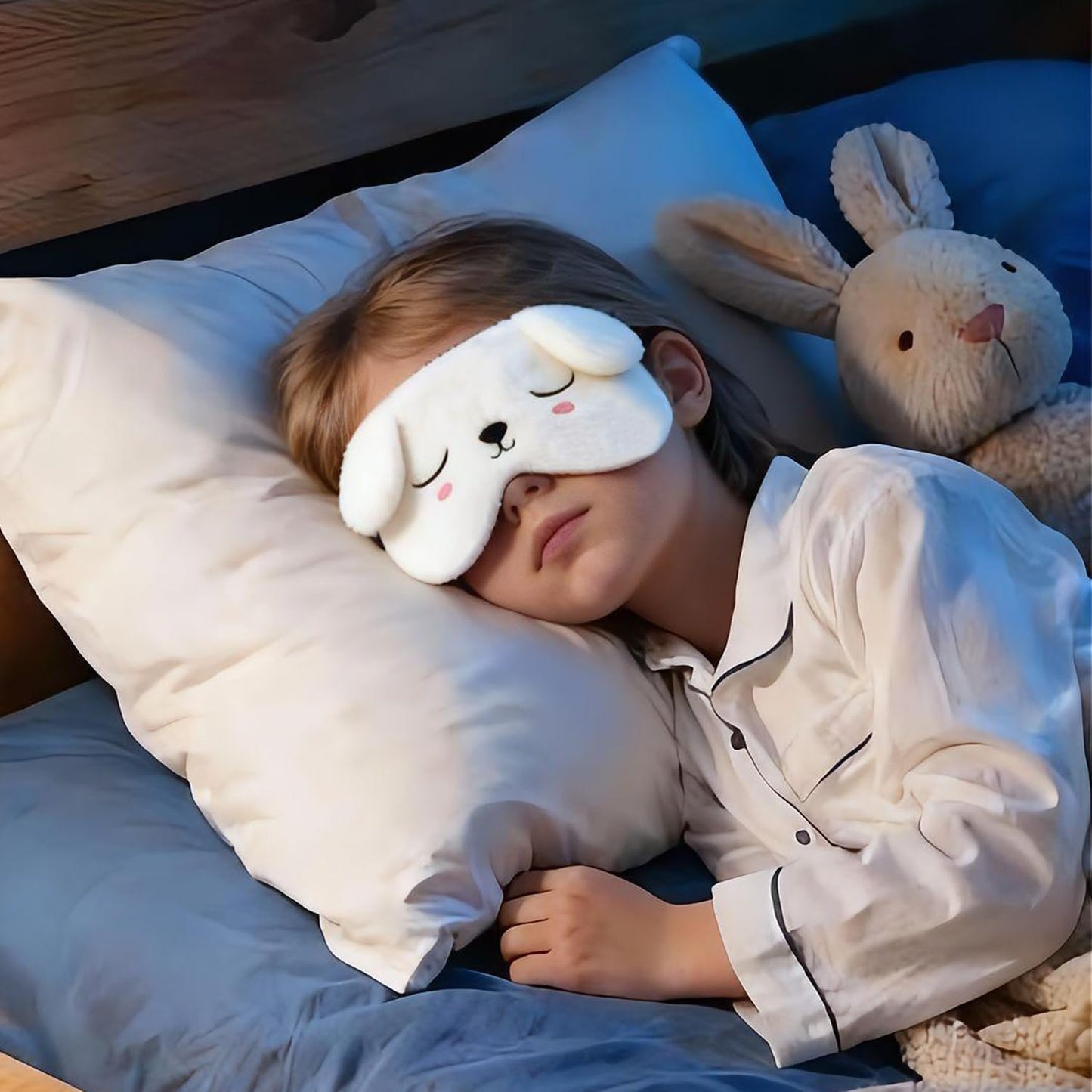 EleCharm Cute Animal Sleeping Mask Soft Plush Eye Mask Blindfold Cover for Kids Girls Women Home Sleeping Traveling (White Dog)