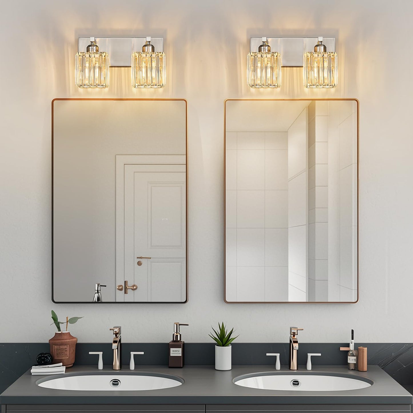 FDPBY Modern Vanity Light 3-Light Brushed Nickel Crystal Bathroom Fixture Model 002
