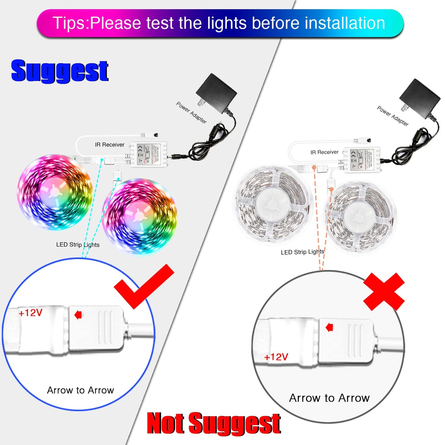 DAYBETTER LED Strip Lights, 60ft Multicolor, 2 Rolls of 30ft, Remote Controller, Plastic, Model FLSL50329RGBDBUS
