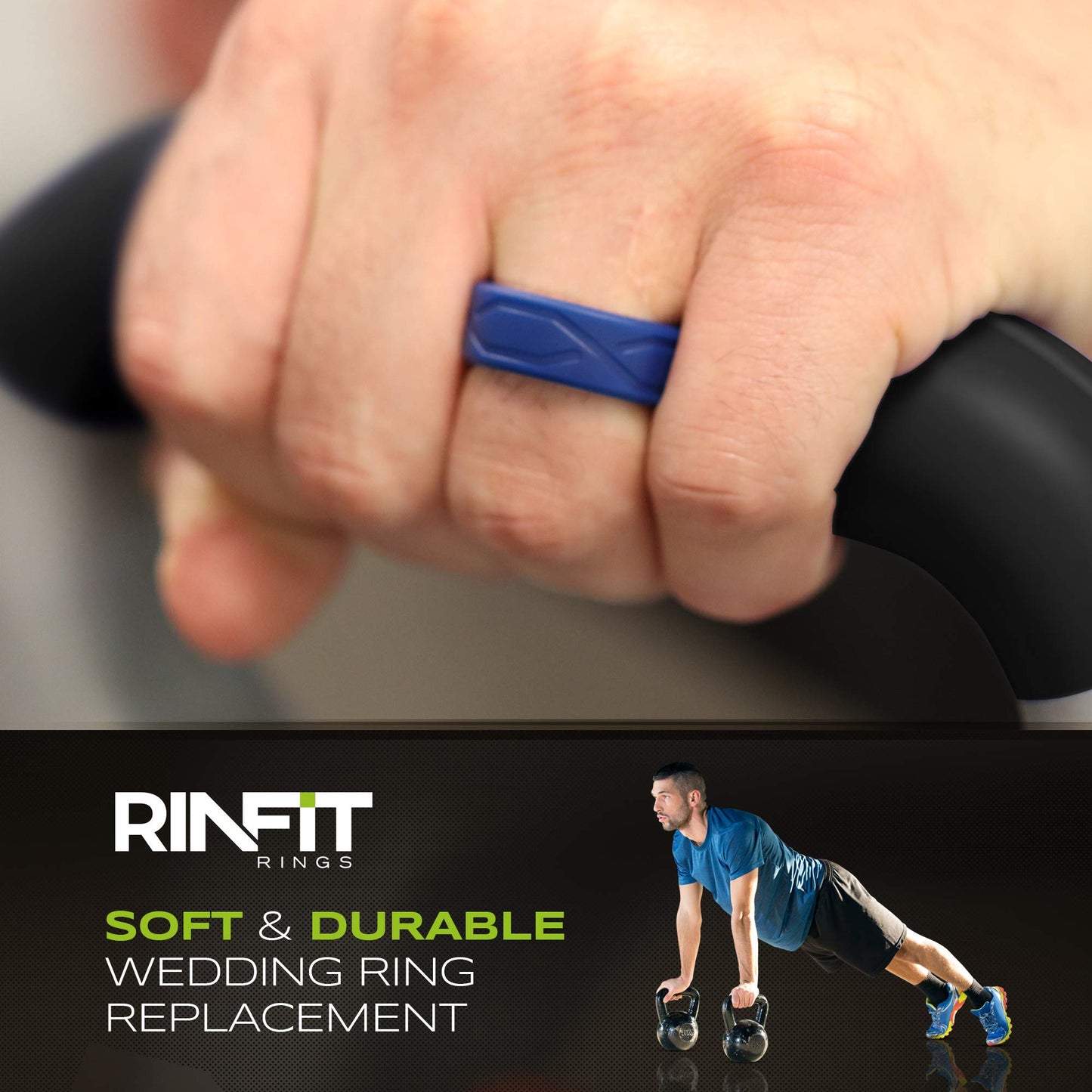 Rinfit Silicone Rings for Men 9mm Wide, 2.2mm Thick - Mens Rubber Wedding Bands - 4Love Collection Patented Design - Pack AR, Si