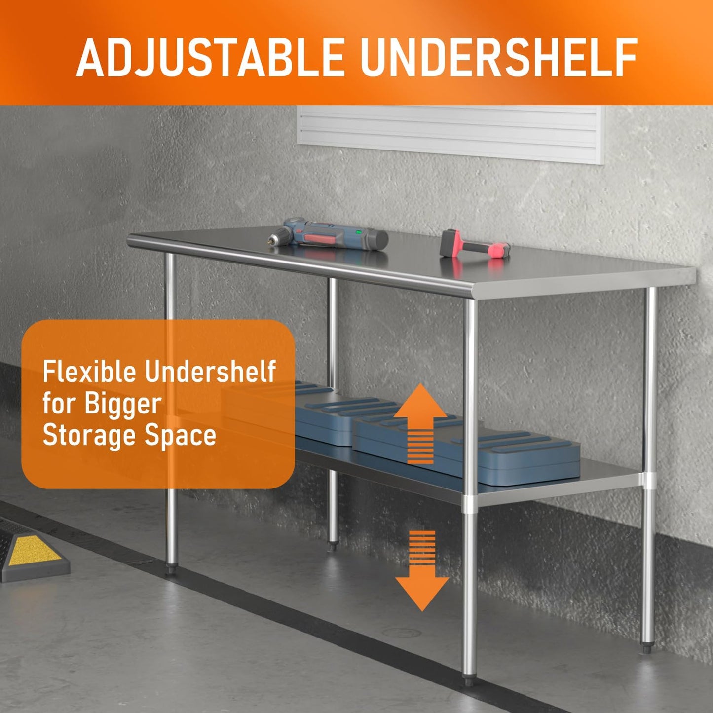 HOCCOT Stainless Steel Table for Food Prep & Work 30 x 60 inches Utility Table with Adjustable Undershelf, Commercial Workstation in Kitchen, Garage, Outdoor BBQ