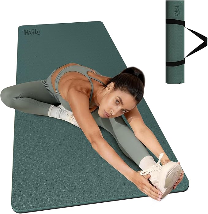WEILA Extra Thick 10mm Yoga Mat - Non-Slip TPE Fitness Mat for Yoga, Pilates & Workout, 76"x28" Large Dual-Color with Carr...