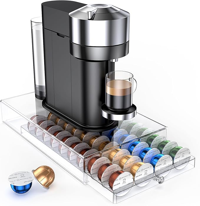 Coffee Pods Holder Acrylic Drawer Compatible with Nespresso Vertuo Capsules And Dolce Gusto Capsules 40 Pods Storage upgrade