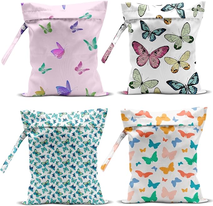 4 Pack Wet Bag for Swimsuit, Beach Travel Essentials Wet Dry Bag, for Sunscreen Toiletry Dirty Clothes Yoga Gym Diaper, Friend Summer Beach Vacation Gifts. Butterfly