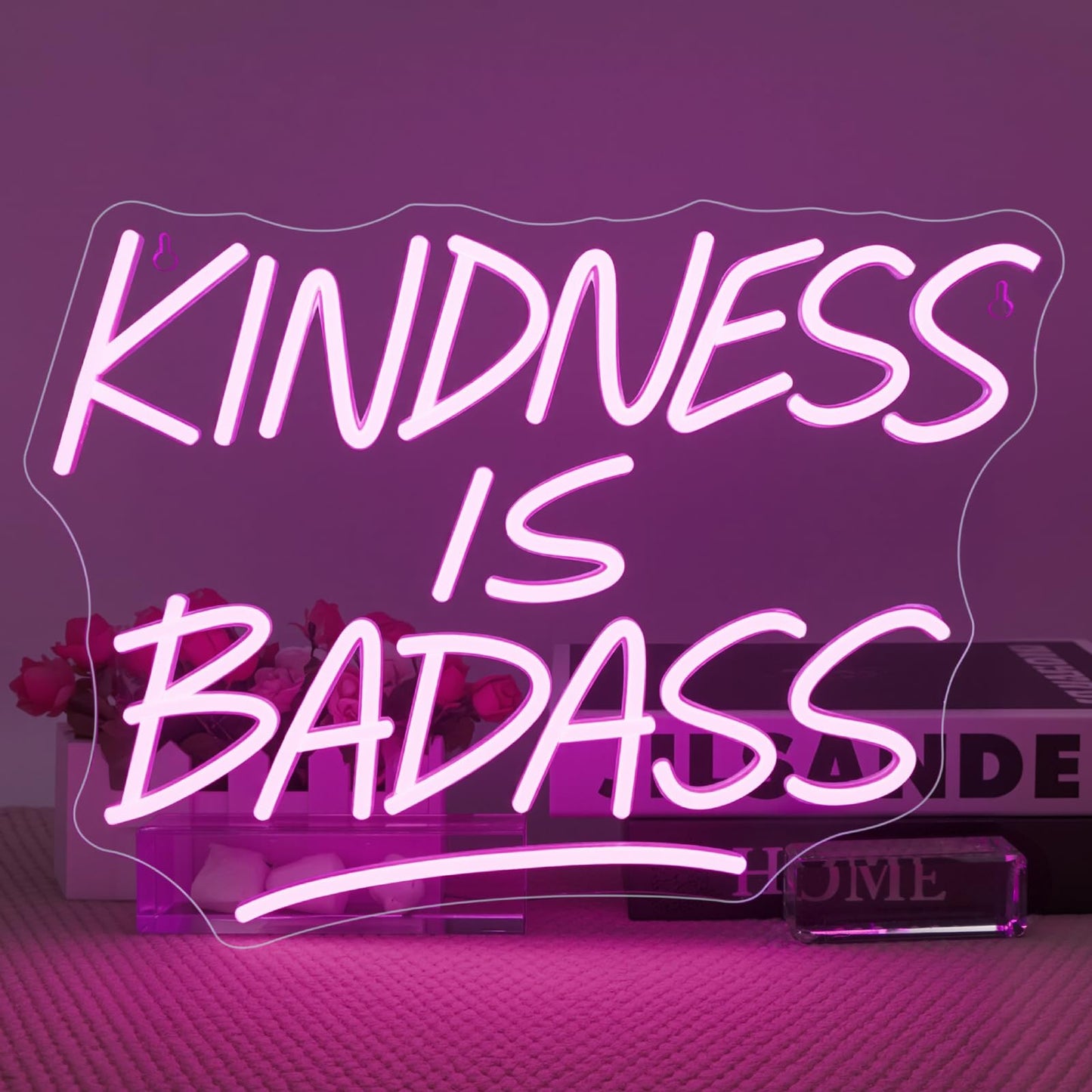 Wanxing Neon Sign - KINDNESS IS BADASS Pink LED Wall Light for Bedroom, Dorm, Living Room & Office Decor