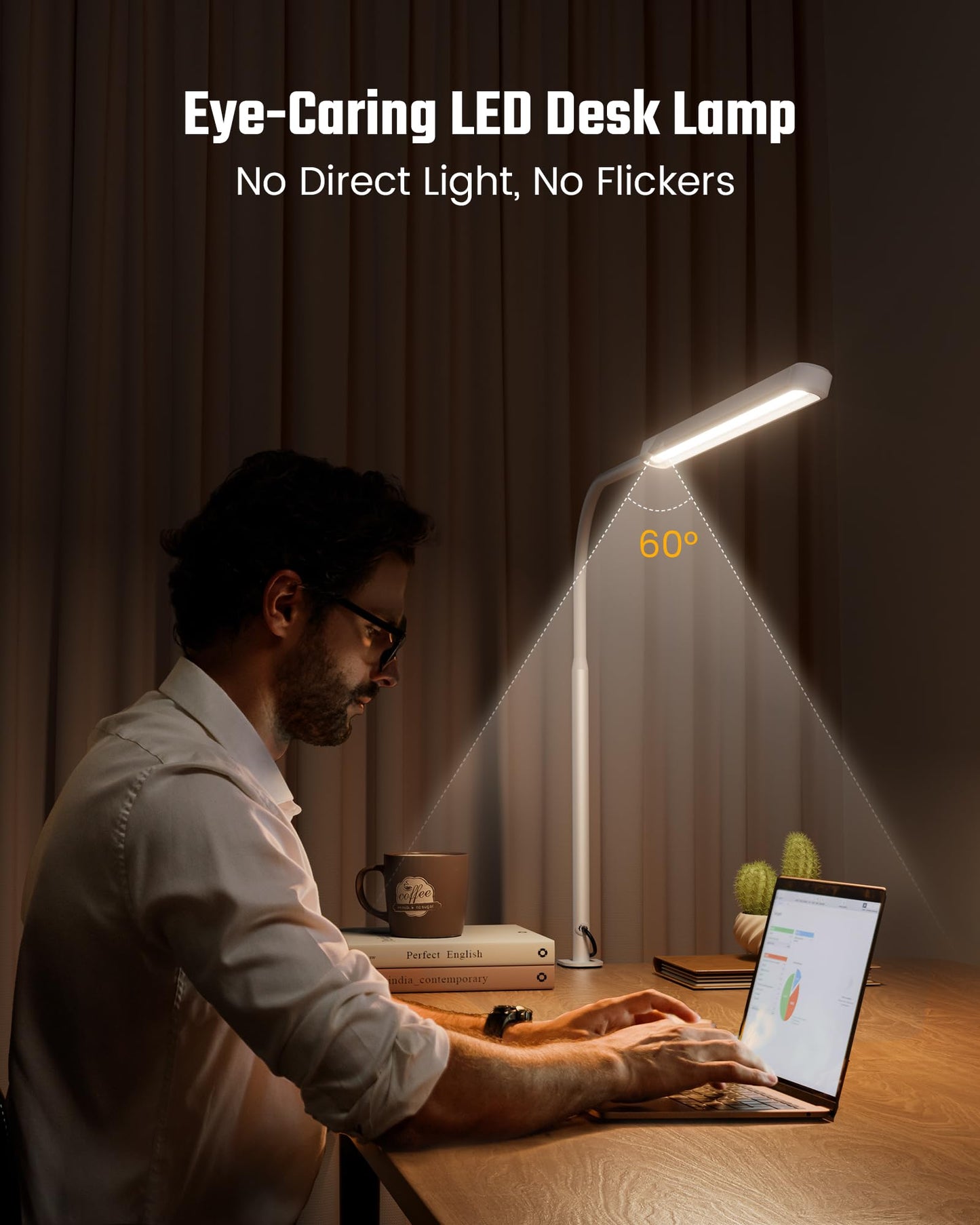 Superdanny Eye-Caring Led Desk Lamp 360?Flexible Gooseneck Work Lamp With Desk Side Clamp Touch Control 3 Light Colors Smooth Dimming Task Lighting Reading Light For Home Office College Dorm  White