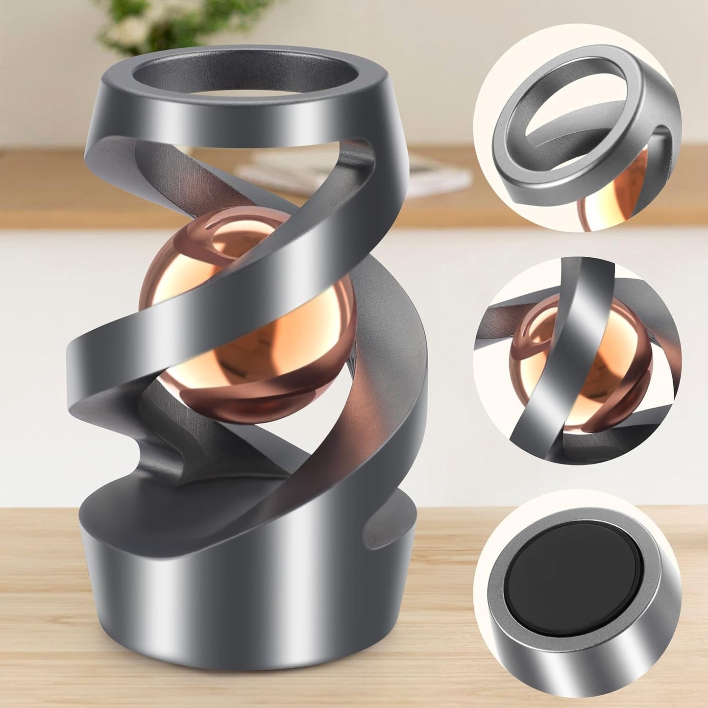 Upgraded Kinetic Desk Toys, Kinetic Spinning Desk Toy for Office for Adults, Quite Fidget Toys for Kids Teens, Desk Fidgets for Adults with ADHD (Grey Rose Gold)