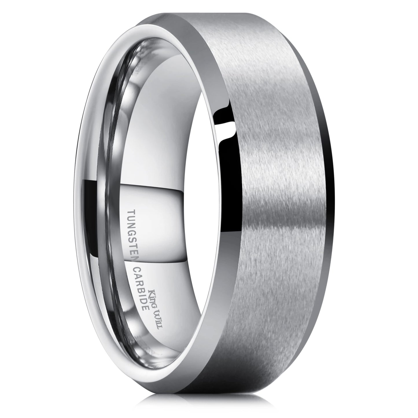 King Will Silver 7mm Men's Wedding Ring - Brushed Matte Finish, Beveled Polished Edge, Comfort Fit Size 10.5