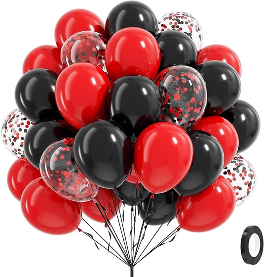 Red and Black Balloons, 60pcs 12inch Black Red Confetti Balloons for Graduation Wedding New Year Eve Birthday Party Decora...