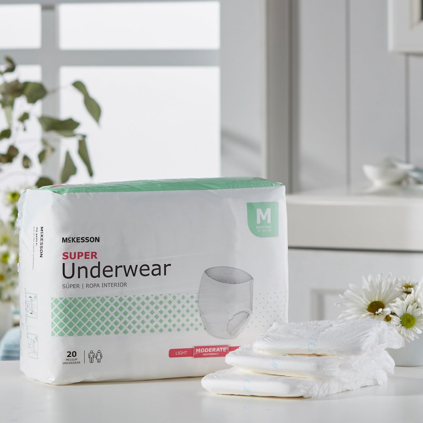 McKesson Super Adult Incontinence Underwear, Pull-On Style, Breathable, White (Medium, 80, Count)