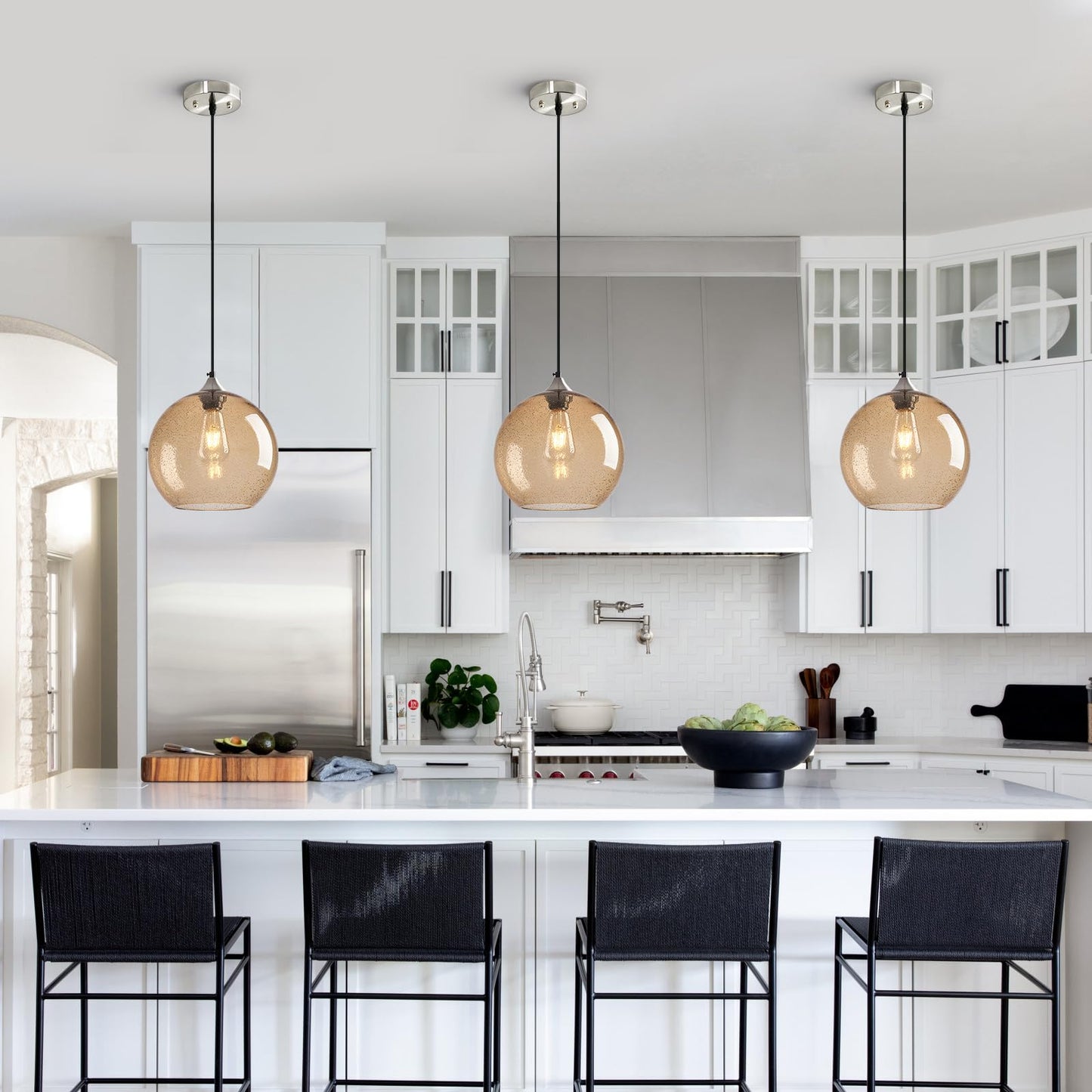 Lbsqj Light Brown Glass Pendant Lights Kitchen Island Globe Pendant Light Fixtures Modern Pendant Lighting For Bedroom Living Dining Room Light Fixture (9.84 In  2 Pack)