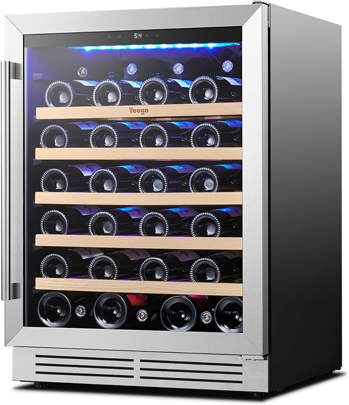Yeego Wine Fridge Cooler - 24 Inch Wine Fridge Hold 47 Bottles, 40-65°F Wine Refrigerator Glass Door, Built in, Freestanding Under Counter Fridge for Beer Soda Drink Home Bar Office(5.12 Cu.ft)