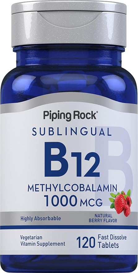 Piping Rock Vitamin B-12 Sublingual 1000 mcg | 120 Tablets | Methylcobalamin | Berry Flavor | Non-GMO, Gluten Free Supplement