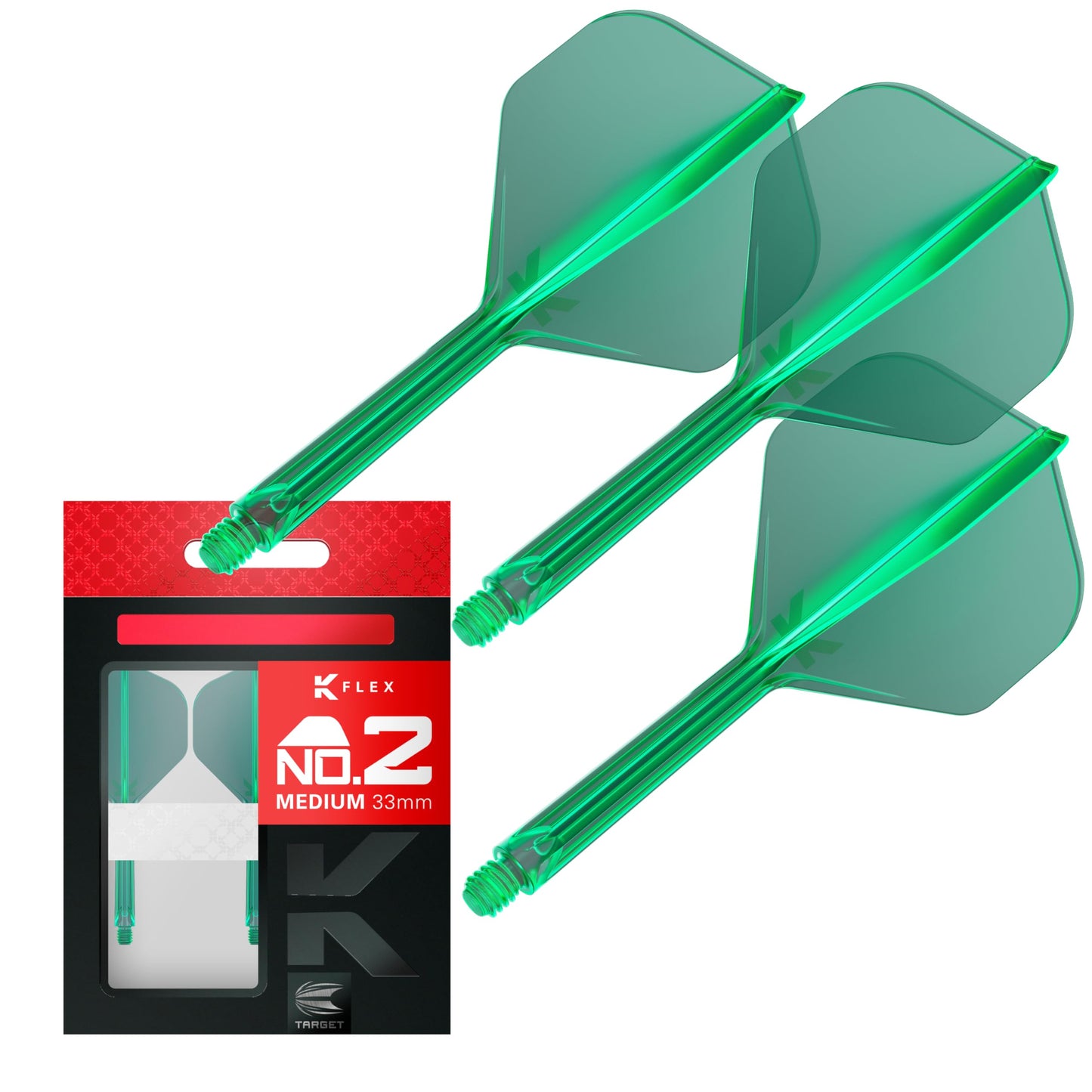 Target Darts K Flex Integrated Dart Flights And Shafts  No.2 Green (Medium) | Pack Of 3 K-Flex - No2  Kflex All In One Moulded Dart Flight & Stem | Professional Dart Accessories