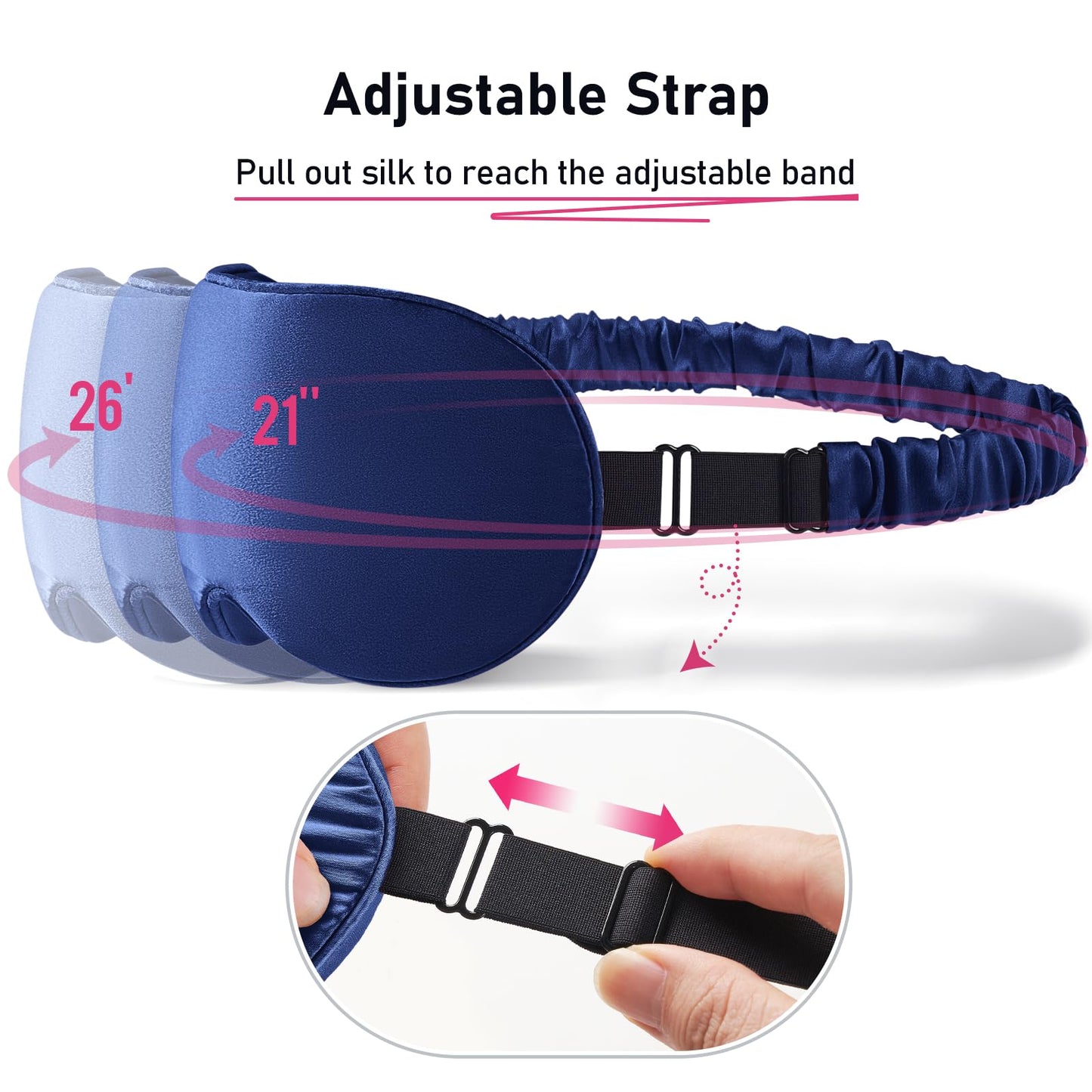 LitBear 100% 22 Momme Mulberry Silk Sleep Mask - 3D Contoured Eye Mask for Men Women, Soft Breathable Sleeping Mask with Adjustable Strap, Perfect Blocks Light for Sleeping (Midnight Blue)