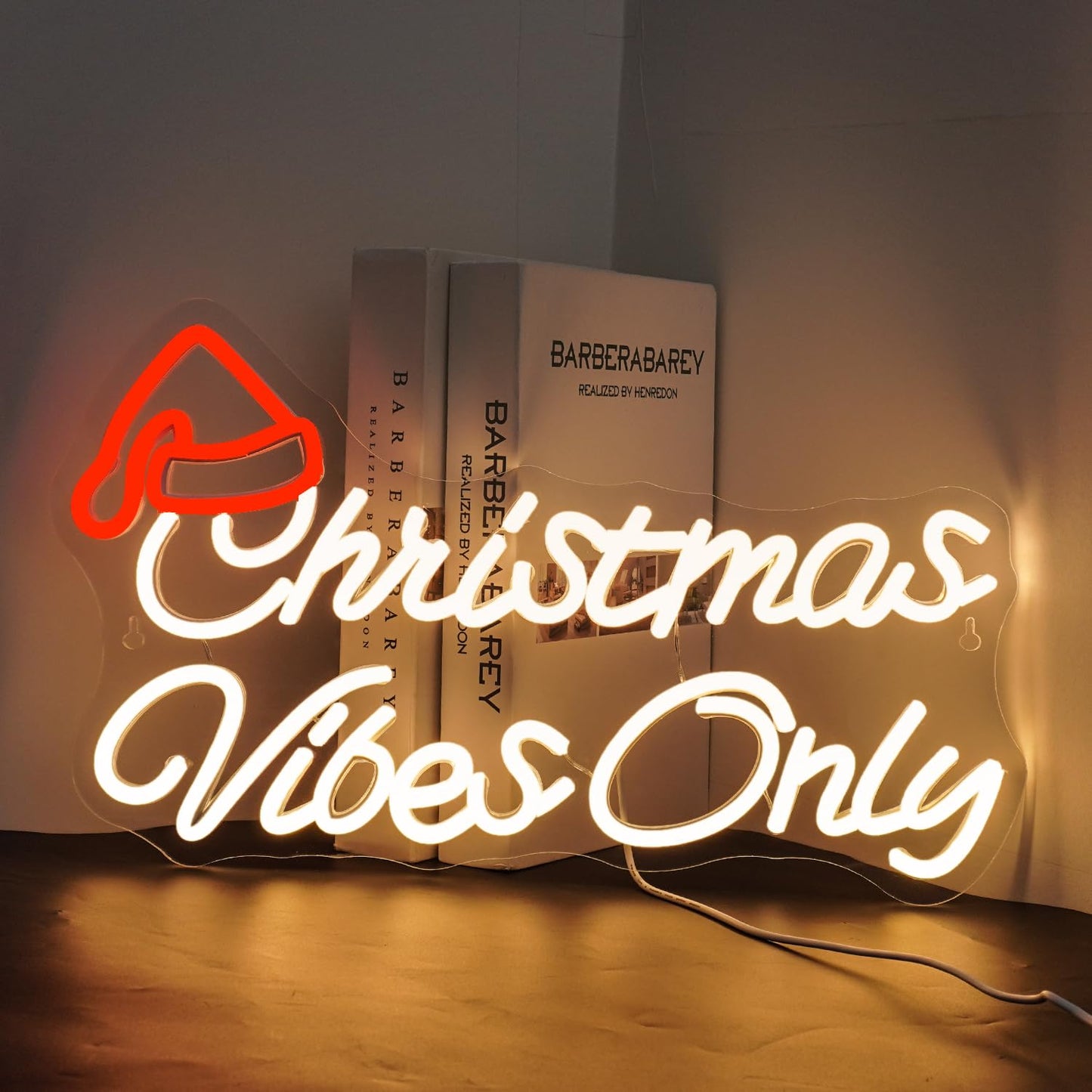 Looklight Christmas Window Lights Christmas Vibes Only Neon Signs For Wall Decor Cute Red Santa Claus Hat Warm White Led Lights For Bedroom Home Living Room Door Bar Party Decoration Gifts