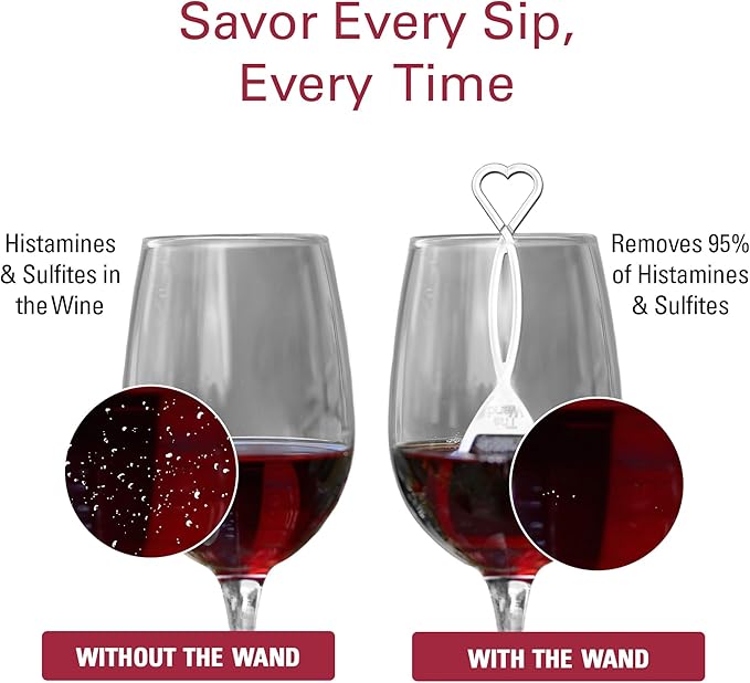 PureWine The Wand Wine Purifier - Red & White Wine Filters for Histamines & Sulfites, Sulfite Remover Sticks, Helps Allergies & Headaches, Gift Accessories for Women & Men - 72 Wands, Silver