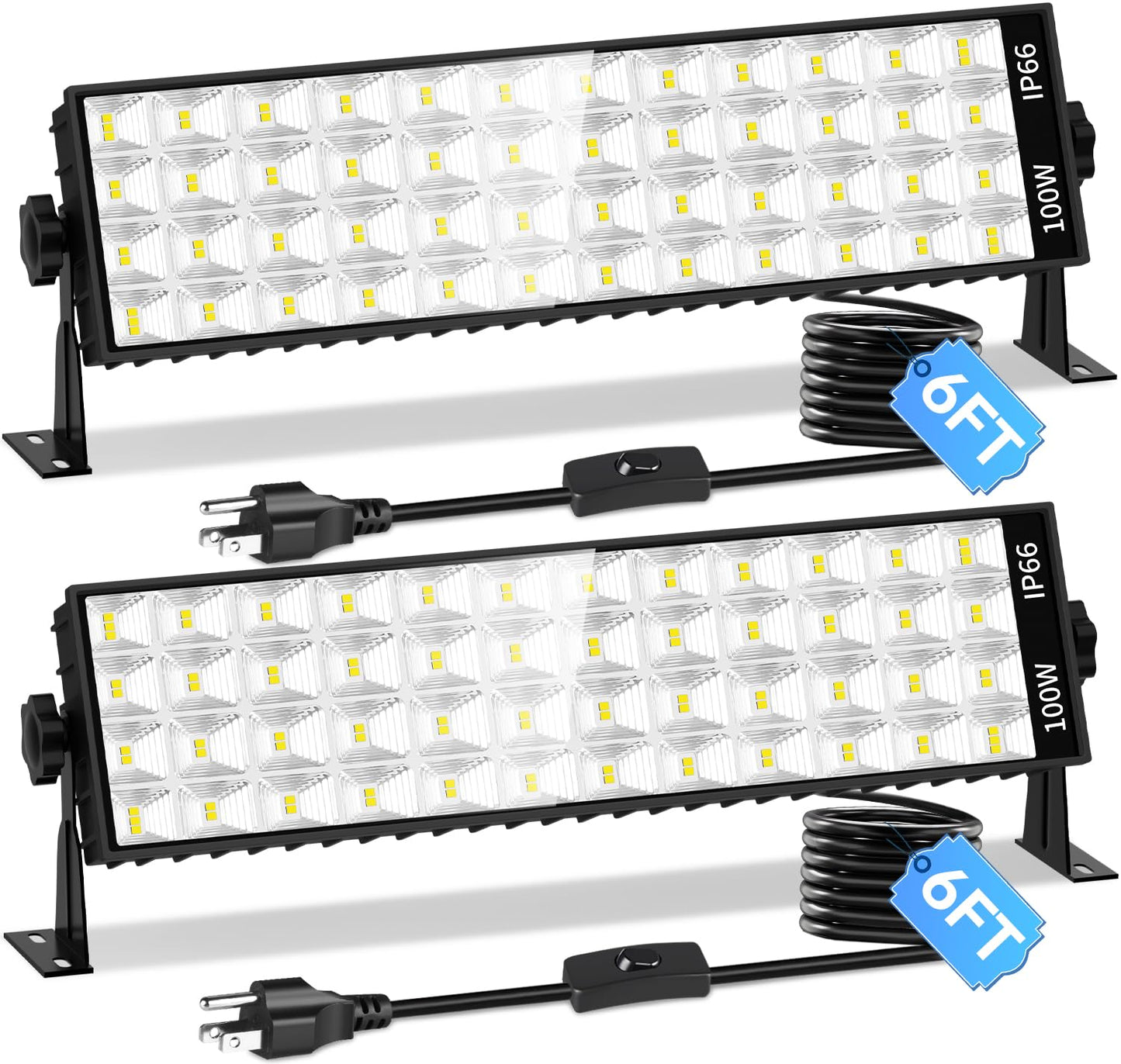 2 Pack LED Shop Light, 100W 11000LM Ultra Brighter, Plug in Garage Light with On/Off Switch + 6FT Cord, 6000K IP66 Waterproof Ba