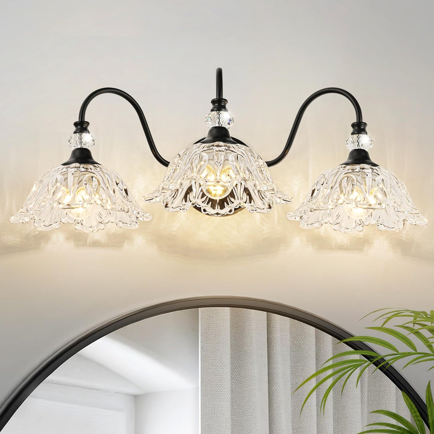 Black Bathroom Vanity Light 3-Light Vanity Light With Crystal Glass Shades Vintage Farmhouse Vanity Lighting For Bathroom And Dressing Table