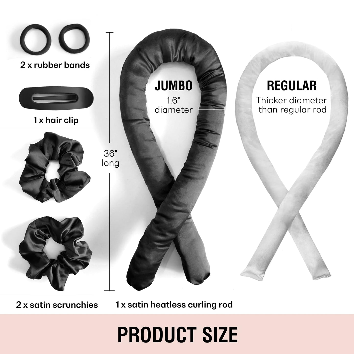 BLINKEEN Jumbo Heatless Hair Curler Set-Satin Heatless Curls Overnight, Jumbo Curling Rod Headband, No Heat Curlers to Sleep in