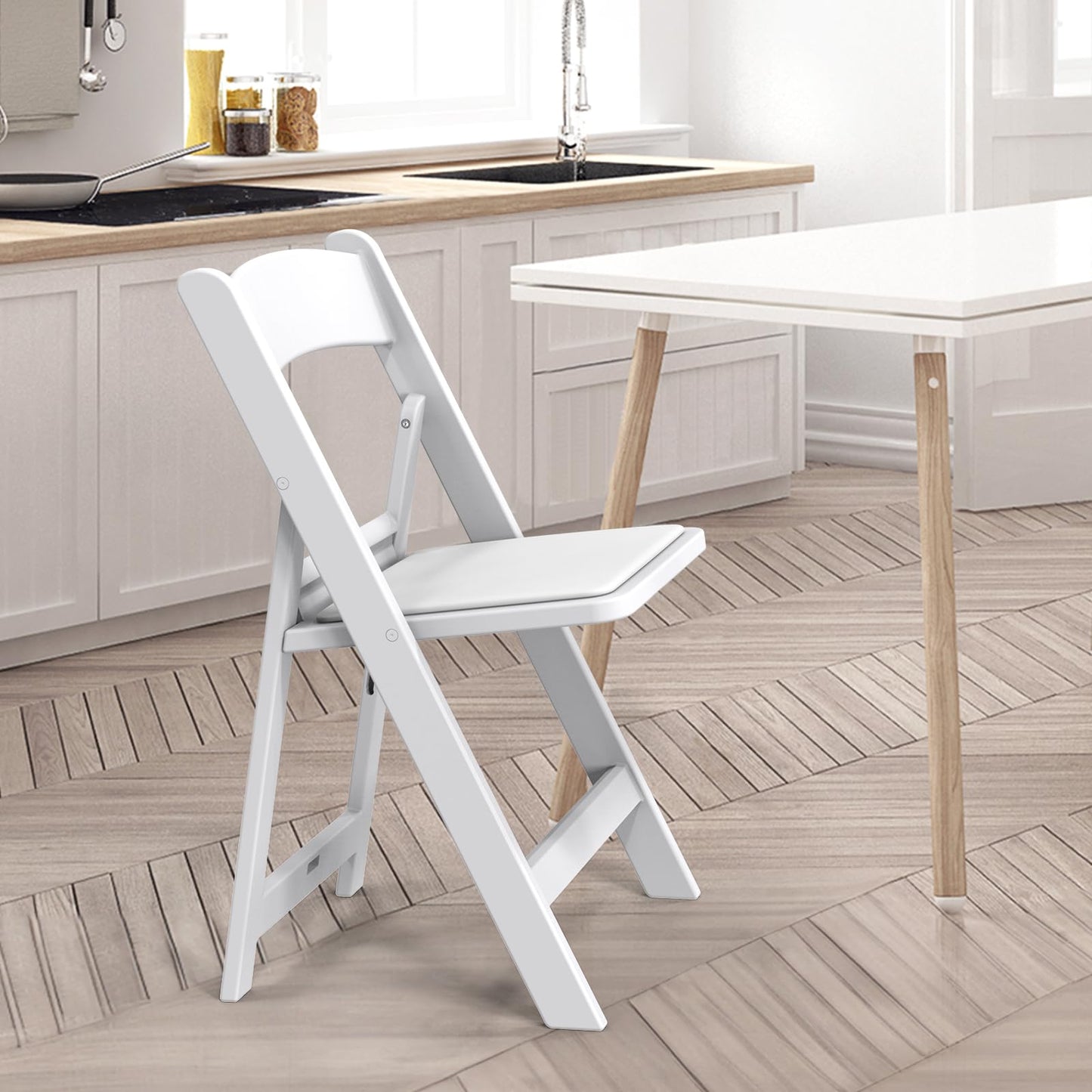 VINGLI Resin Folding Chairs with Cushion, Foldable Plastic Chair with Comfortable Padded Seats, Perfect for Event Party Indoor Outdoor, White, 8 PC