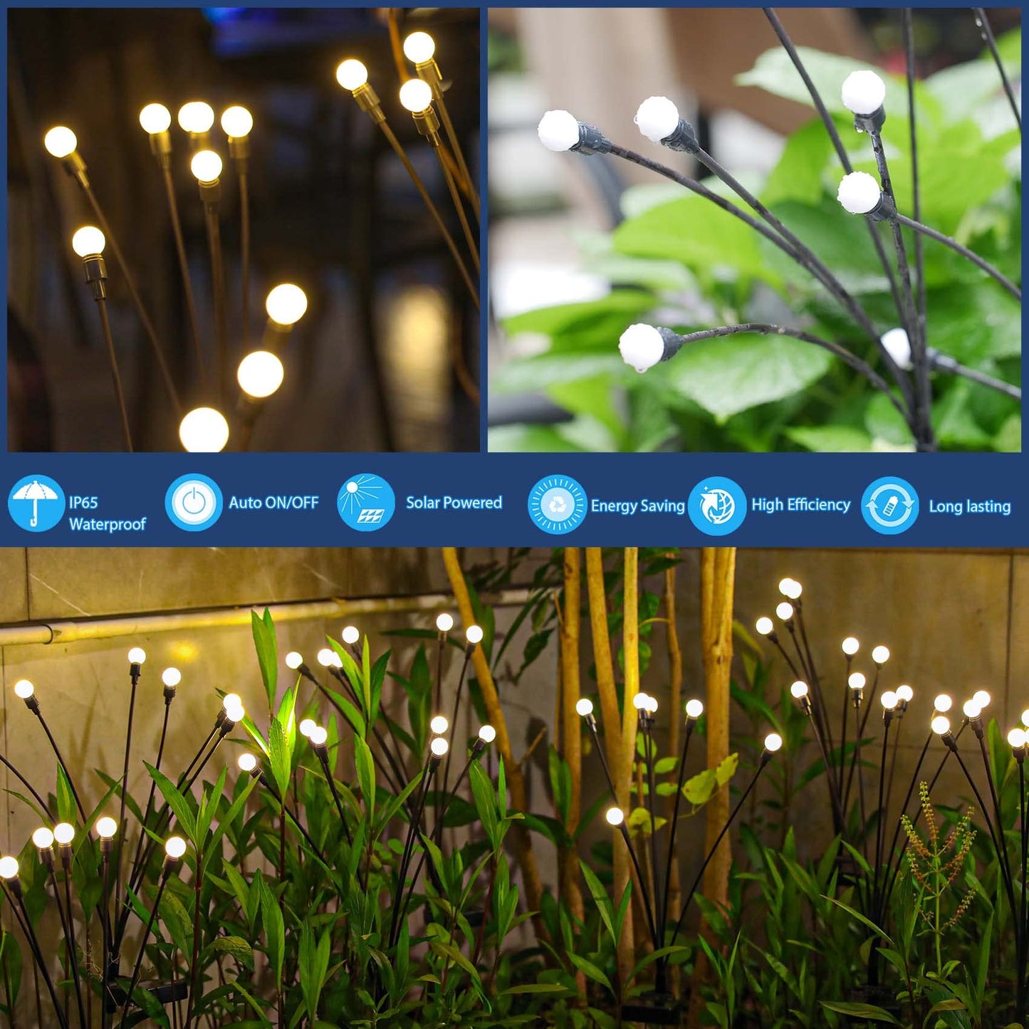 TONULAX Solar Garden Lights - Swaying Light with Iron Wire & Bulb Base, 2 Pack, Warm White