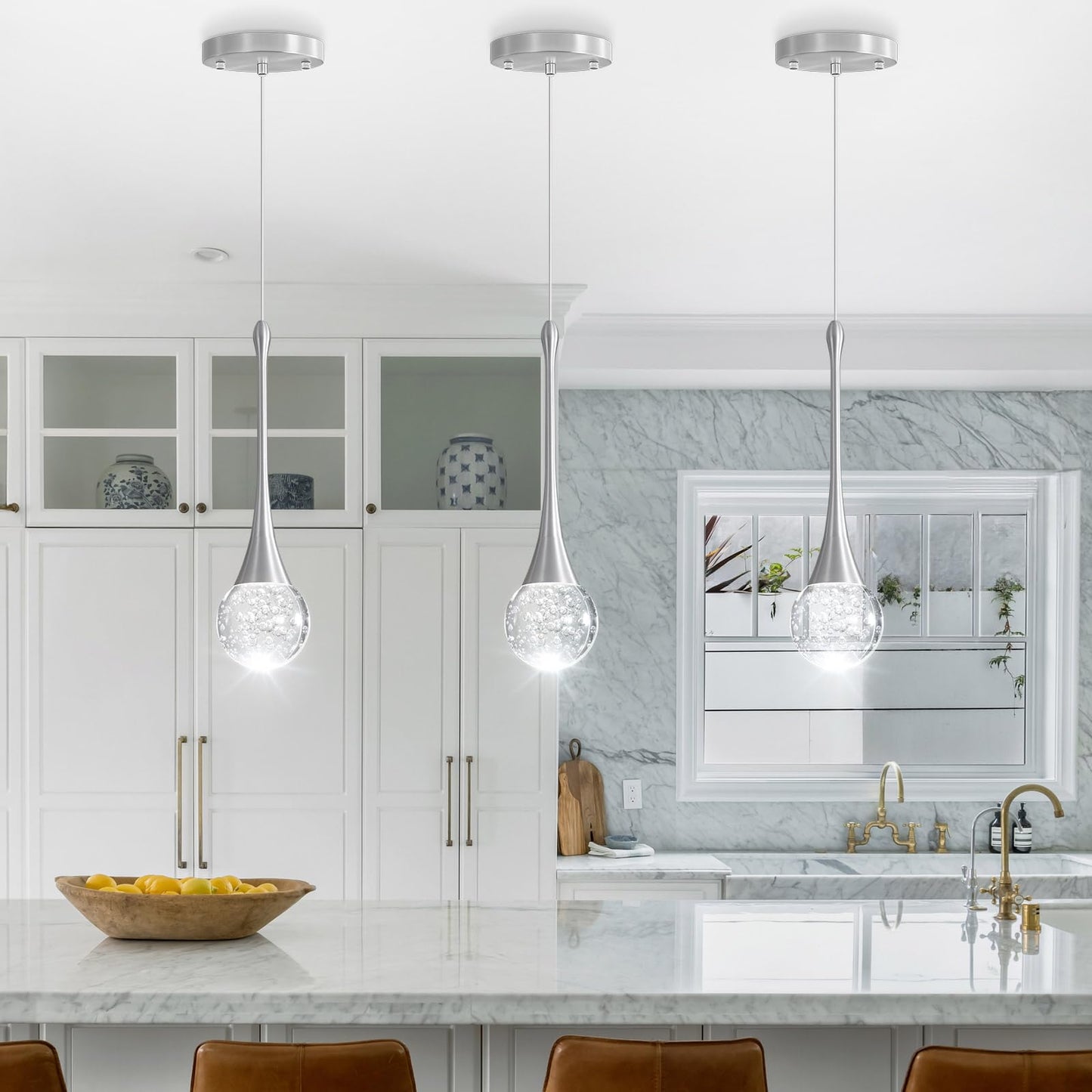Cenozo Modern Pendant Lights For Kitchen Island Led Dimmable Crystal Glam Ceiling Pendant Lighting For Dining Room Hallway Bedroom Corner Lamp Brushed Nickel