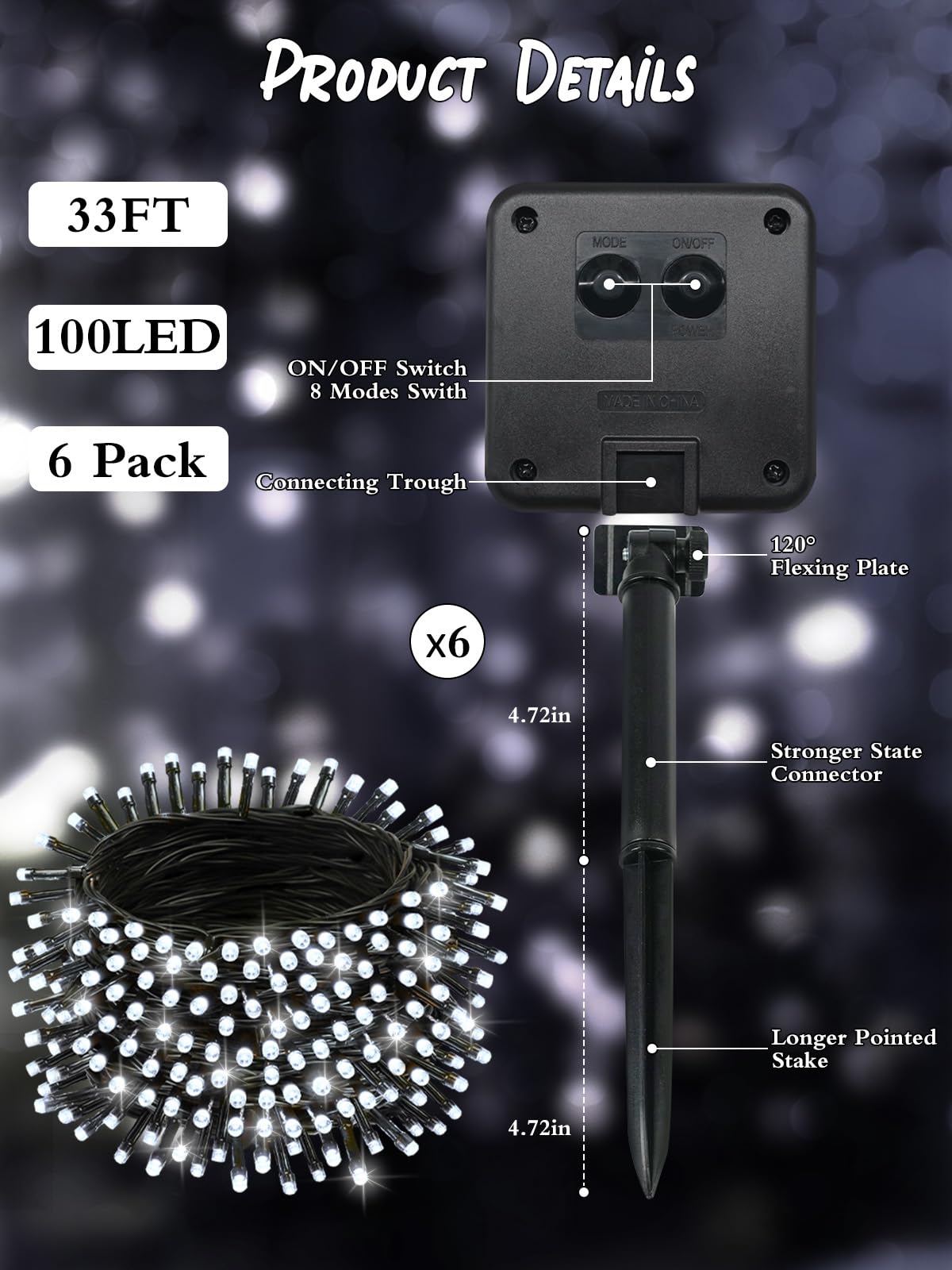 6 Pack Christmas Solar String Lights Outdoor Waterproof  198Ft 600 Led Green Wire Solar Fairy Lights With 8 Modes  Solar Twinkle Lights For Garden Tree Patio Fence Christmas Decorations (Cool White)