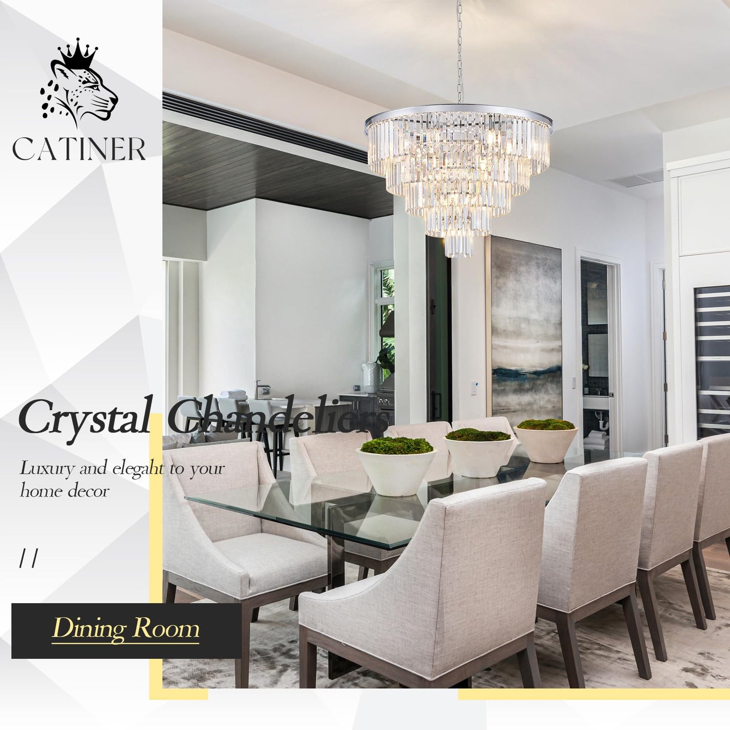 Catiner Large Crystal Chandeliers Modern Chrome 30  Chandelier For Foyer Staircase stylish 5 Tiers 16 Lights K9 Ceiling Pendant Lighting Fixture For Living Room Dining Room Bedroom