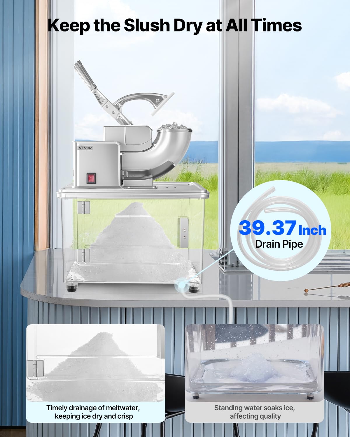 VEVOR Commercial Ice Crusher 661LBS/H, 350W Electric Snow Cone Machine with 4 Blades, 1400RPM Stainless Steel Shaved Ice Machine with 11 Gal Crushed-Ice Box, for Family Restaurants Bars, White