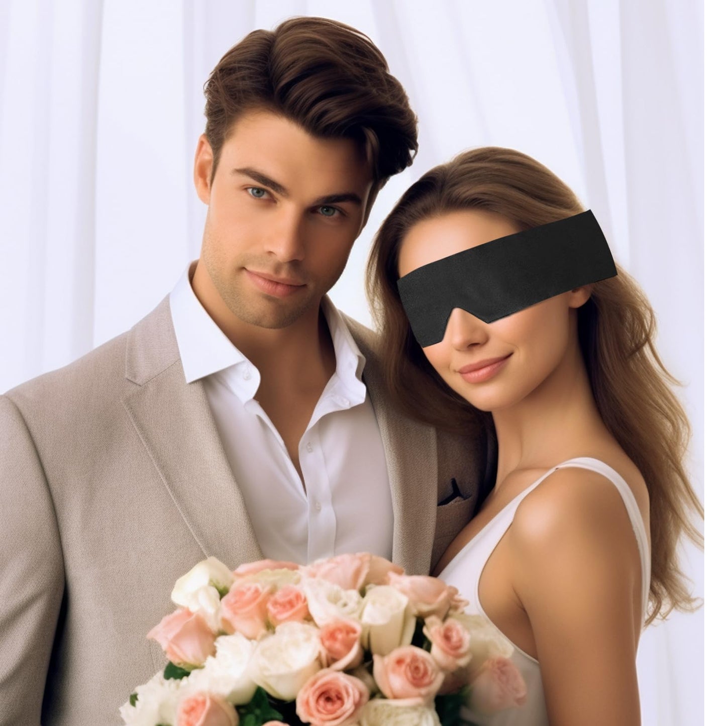 Eychei 2 Pcs Satin Eye Mask for Sleeping, Black and Black Blindfold Silk Sleep Mask, Soft Comfortable Adjustable Blackout Eye Cover V-Shaped Satin Sleep Masks for Women, Men (160 cm/6.3 inch)