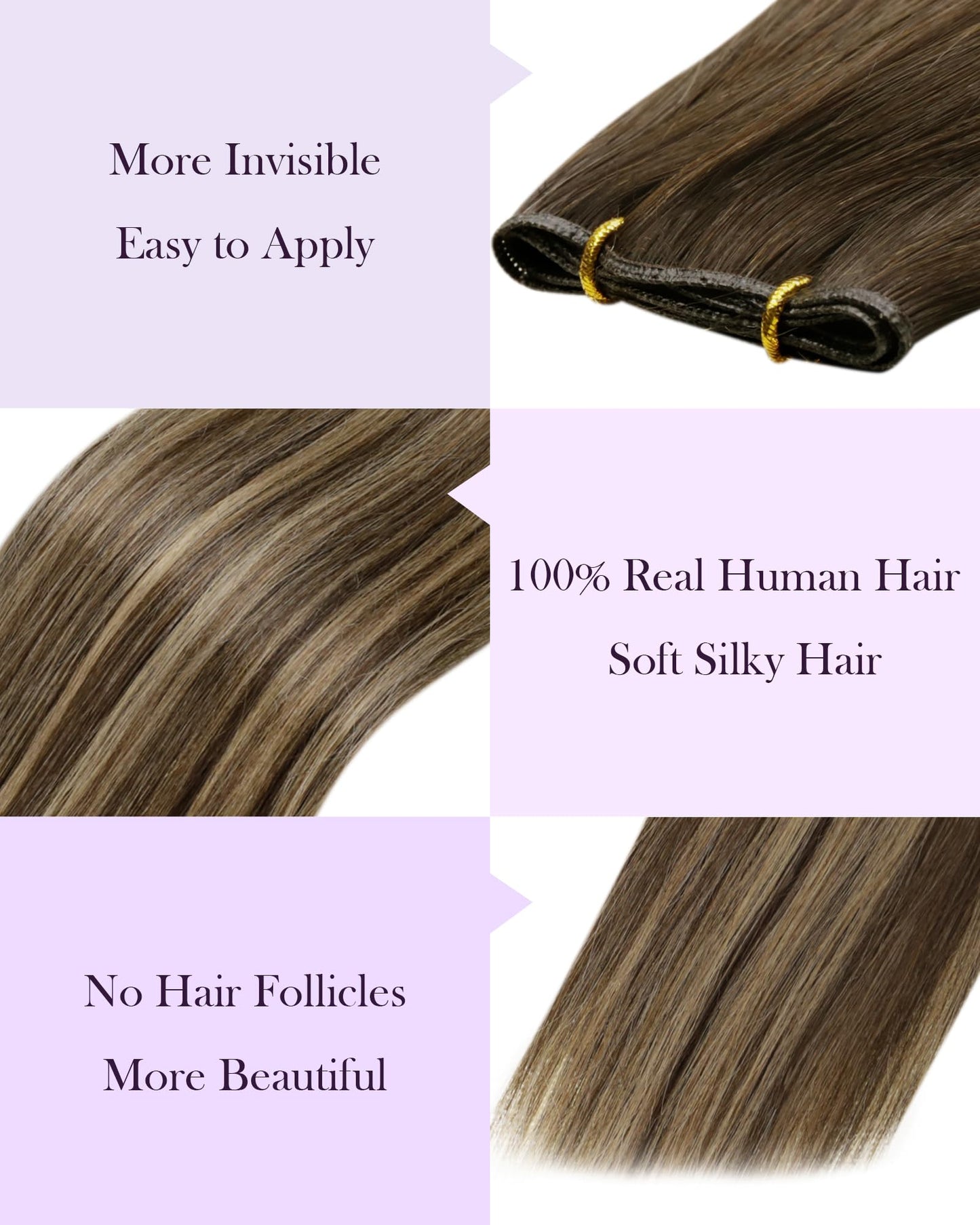 LaaVoo Hand Tied Weft Hair Extensions Human Hair Blonde Sew in Hair Extensions Balayage Brown Human Hair Weft Extensions Genius