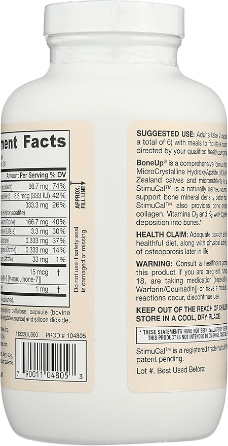 Jarrow Formulas BoneUp - 360 Capsules - Micronutrient Formula for Bone Health - Includes Natural Sources of Vitamin D3 , Vitamin K2 ( as MK-7 ) & Calcium - 180 Servings Packaging may vary