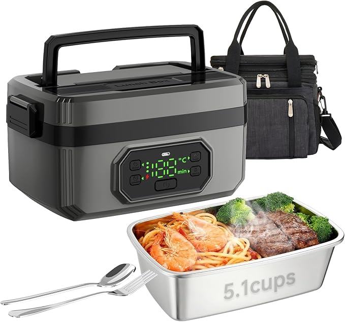 2025 Upgraded Model: 21000mAh Rechargeable Cordless Electric Lunch Box for Adults with Bag, 1.2L Food Warmer with Timer & Leak-Proof, Portable Self-Heating for Office, Car, Travel, Outdoor