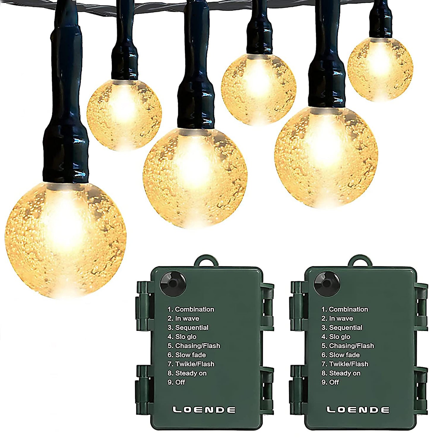 Loende 16Ft Battery Operated String Lights, 30 Led, Waterproof, Warm White, 2 Pack, Green Wire, 8 Modes For Indoor/Outdoor Decor