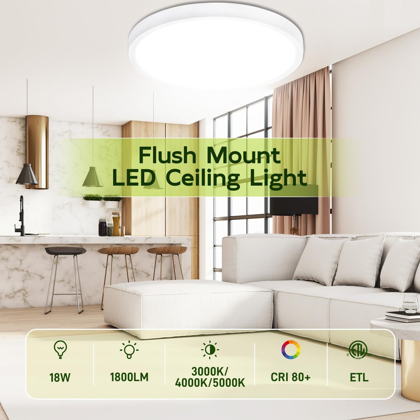 Hykolity 9 Inch Selectable Cct Led Round Flat Panel Light  18W 1800Lm 3000K/4000K/5000K  Edge-Lit Flush Mount Ceiling Light Fixture For Kitchen  Bedroom  Laundry And Closet Room  White