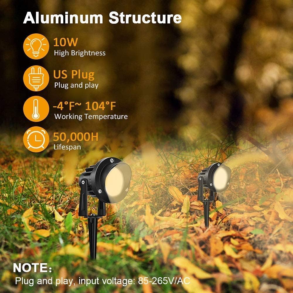 Romwish Led Landscape Lights, 10W Waterproof Spotlight, Warm White, Pack Of 6, Aluminum, Model Rm-Cob-Landscape-120V-10Ww-6P