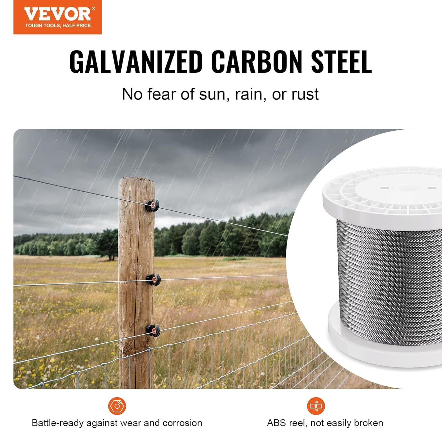 VEVOR Wire Rope, 1/4" 250 ft Zinc Galvanized Carbon Steel Cable with Gloves, 7000 lbs Breaking Strength, 7 x 19 Strands Construction Marine Aircraft Grade for Handrail Stair Decking Fence Outdoors
