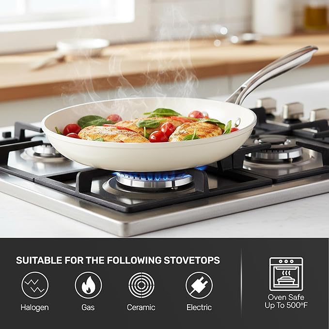 Gotham Steel 12 Pc Ceramic Cookware Set Nonstick, Ceramic Pots and Pans Set Non Stick with Steamer for Cooking, Non Toxic PFOA PFOS Free, Premium Stay Cool Handles, Oven & Dishwasher Safe