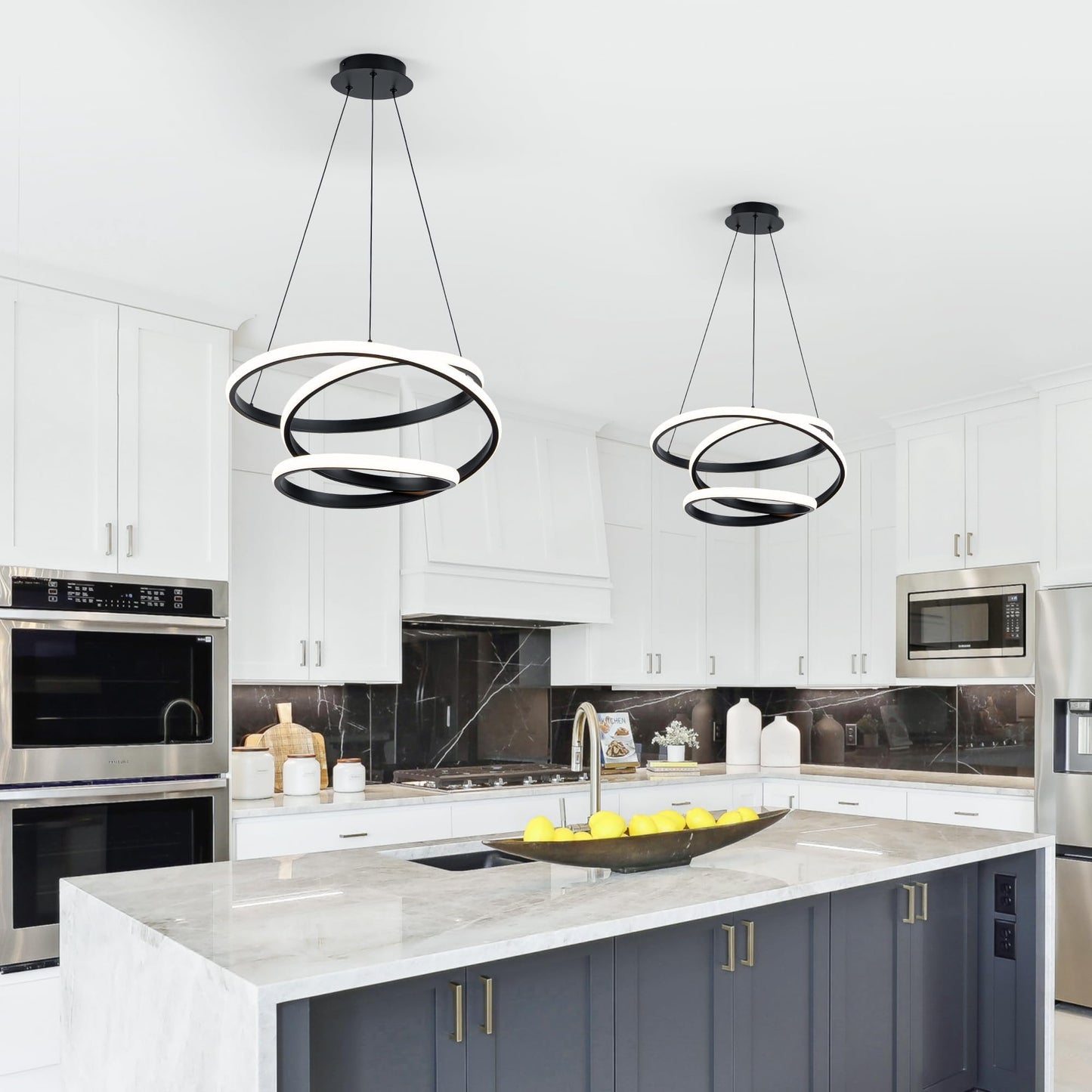 Mayful Modern Chandelier With Remote Control  3-Color Dimmable Led Pendant Light Fixtures  Height Adjustable Kitchen Island Lighting For Dining Room Bedroom Living Room Foyer Office Black 19.7 Inches