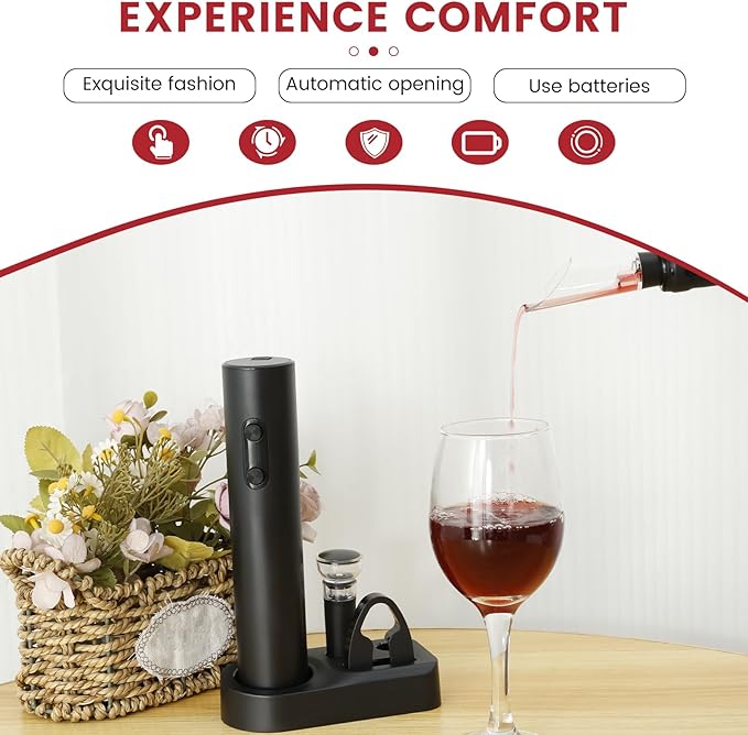 1Pcs Electric Wine Opener Set Efficient Wine Bottle Opener Set with Stand Foil Cutter Wine Pourer Vacuum Stopper Practical Wine Corkscrew Set for Home Party Bar Outdoor