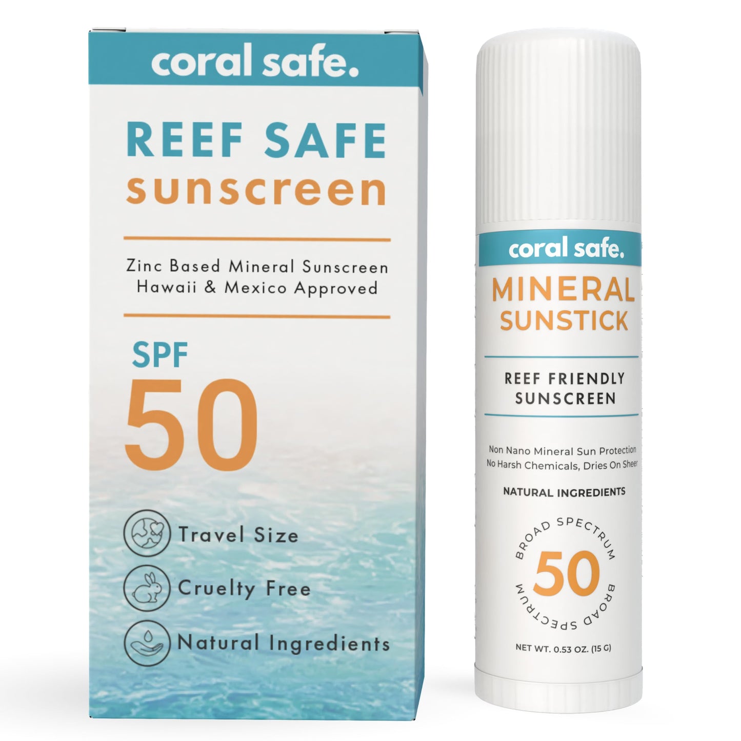 Reef Safe Sunscreen SPF 50 Facestick - Biodegradable, Hawaii & Mexico Approve, Zinc, Vitamin E, Oxybenzone & Octinoxate Free, Wa