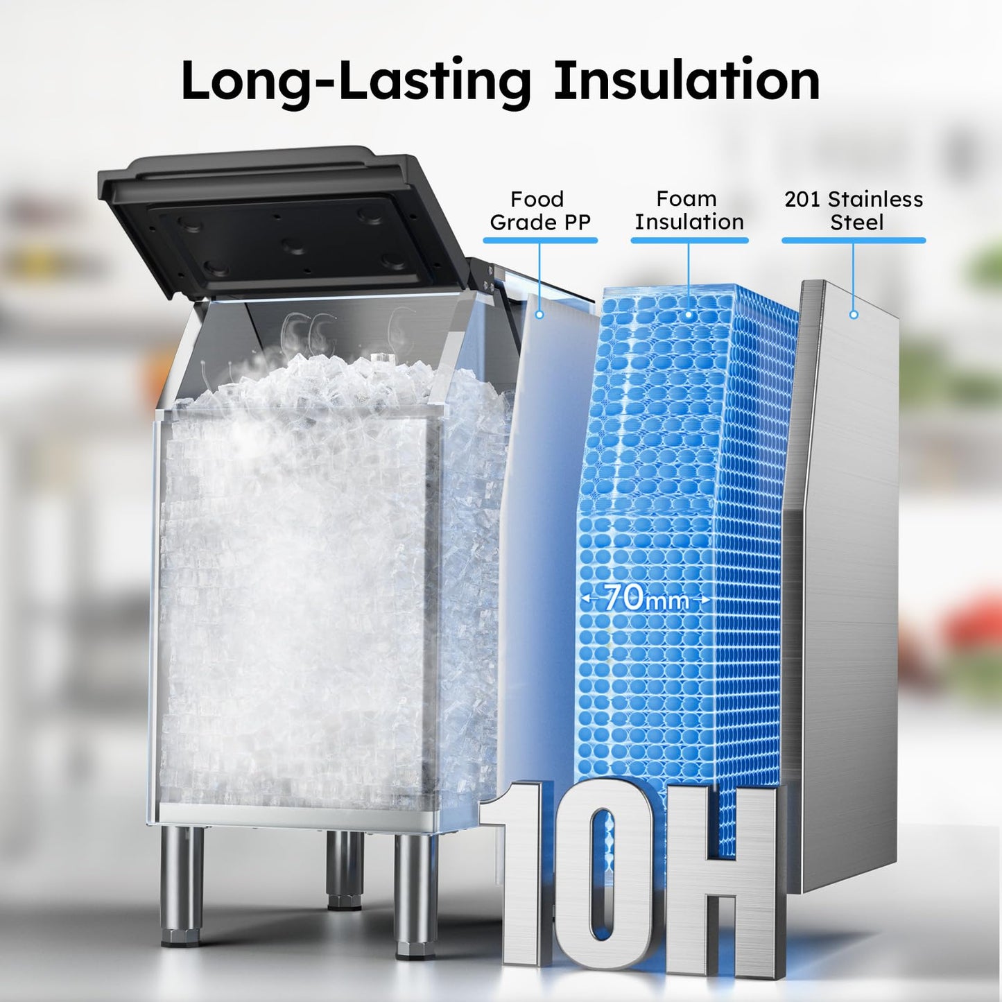 Commercial Ice Machine 920LBS/24H,Storage 550LBS,Large Industrial Ice Maker,Ice Ready in 5-15min,with Self-Cleaning Mode,with Timing Function,30 Levels of Ice Thickness Adjustment,Stainless Steel
