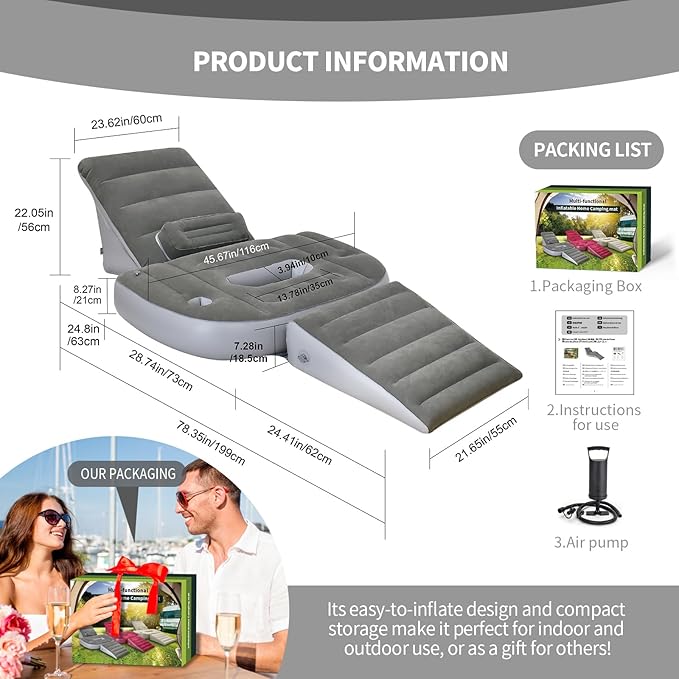 Nevife Inflatable 3pcs Bed Wedge Pillow Set with Hole-Reading Pillow&Back Support,Leg Pain Relief,Adjustable Pillows for Acid Reflux,GERD,Sleeping,Leg,Back Support-Restful Sleep and Travel (Gray)
