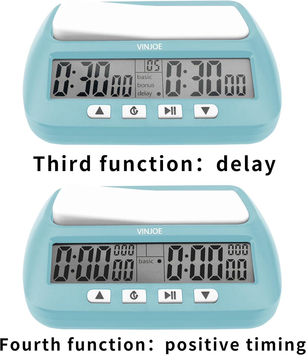 VINJOE Chess Clock Digital Chess Timer Professional for Board Games,Portable Digital Chess Clock & Game Timer with Basic,Bonus,Delay and Positive Time Features Best Gifts for Christmas (Blue)