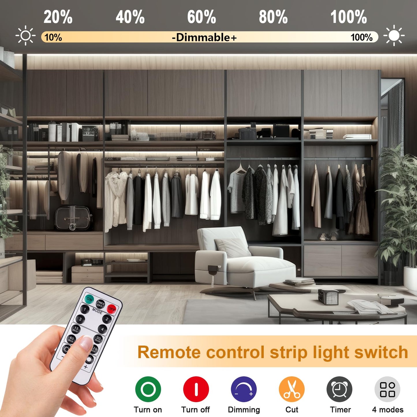 OMIKA COB LED Light Strip, 6.56FT, 640LED, 4000K Natural White, Battery Powered, Flexible, Dimmable, Model MKR-BO-68