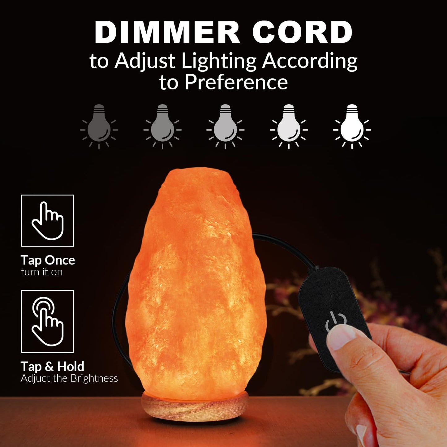 Himalayan Glow Usb Himalayan Salt Lamp - Touch Dimmer, Wooden Base, Led Bulb, 5-7Lbs, Salt Lamp