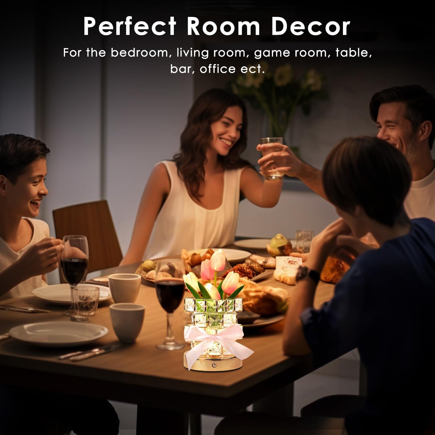 Tulip Flower Lamp Gifts For Women: Rechargeable Cordless Touch Crystal Table Lamp  Battery Powered Small Night Light  Mothers Day Birthday Present For Mom Grandma  Kitchen Bedroom Office Decor