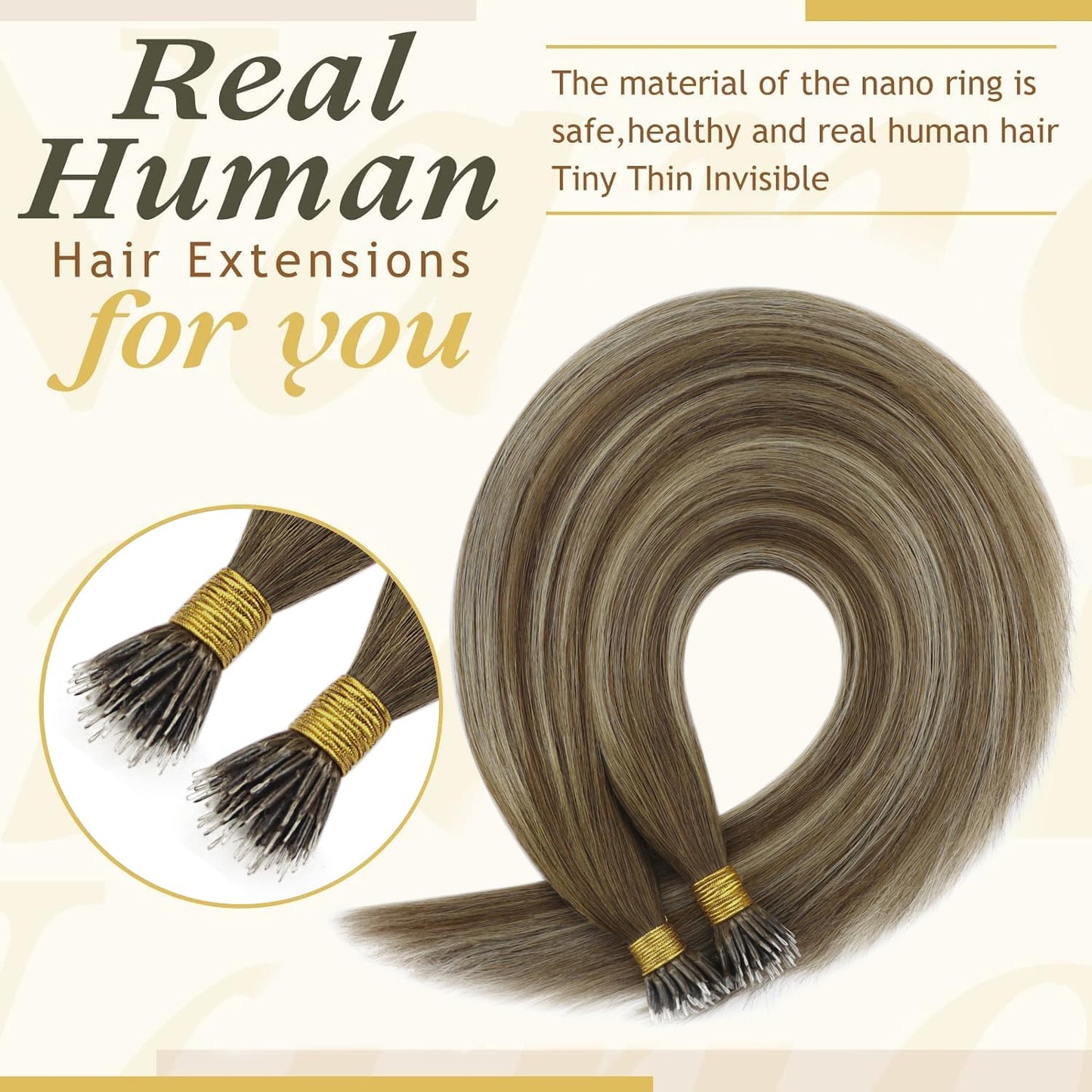 Sunny Hair Extensions Nano Bead Brown Balayage Nano Bead Hair Extensions Human Hair Medium Brown Balayage Platinum Blonde Invisi