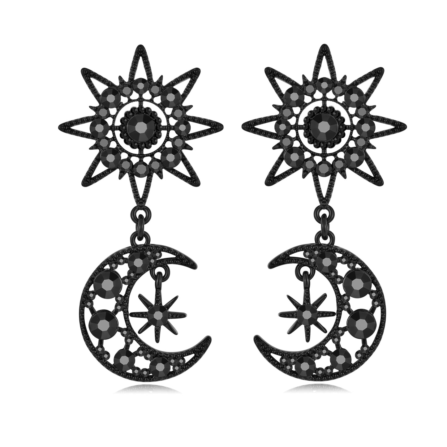 WOWORAMA Gothic Black Moon Earrings for Women Halloween Crescent Moon Star Earrings Vintage Dark Punk Goth Witch Drop Earring Gr